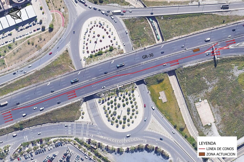 Reparación preventiva de la GR-30 entre el PTS y Armilla. Imagen: https://www.juntadeandalucia.es/