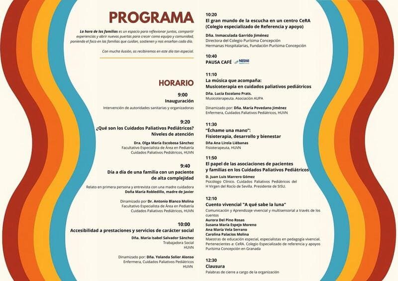 Programa de las jornadas 'La hora de las familias'. Imagen: GRX Actualidad