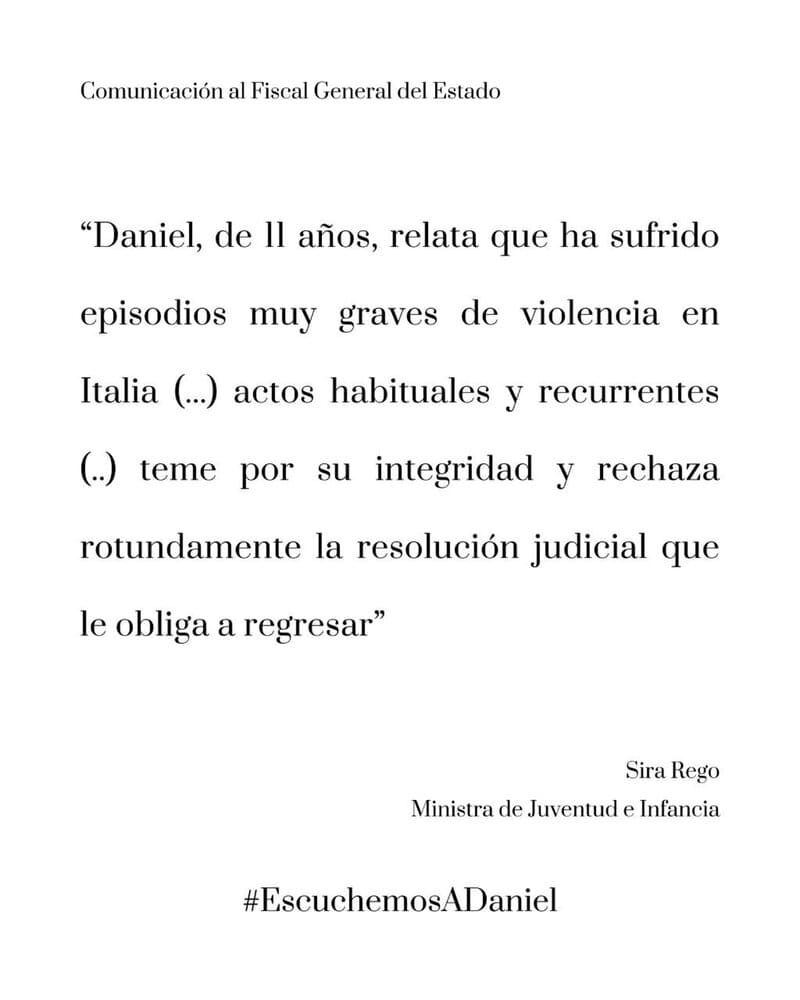 Comunicación de la ministra Sira Rego al Fiscal General del Estado
- MINISTERIO JUVENTUD E INFANCIA