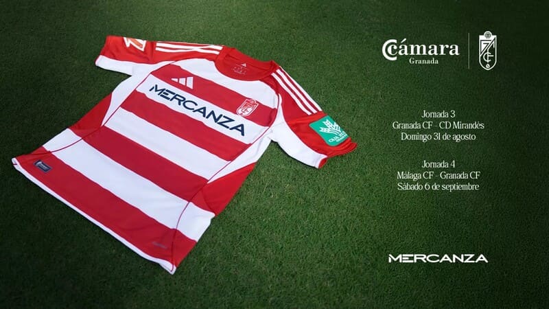 La empresa Mercanza lucirá en el frontal de la camiseta del Granada CF Mercanza lucirá en el frontal de la camiseta del Granada CF. Imagen: https://www.granadacf.es/