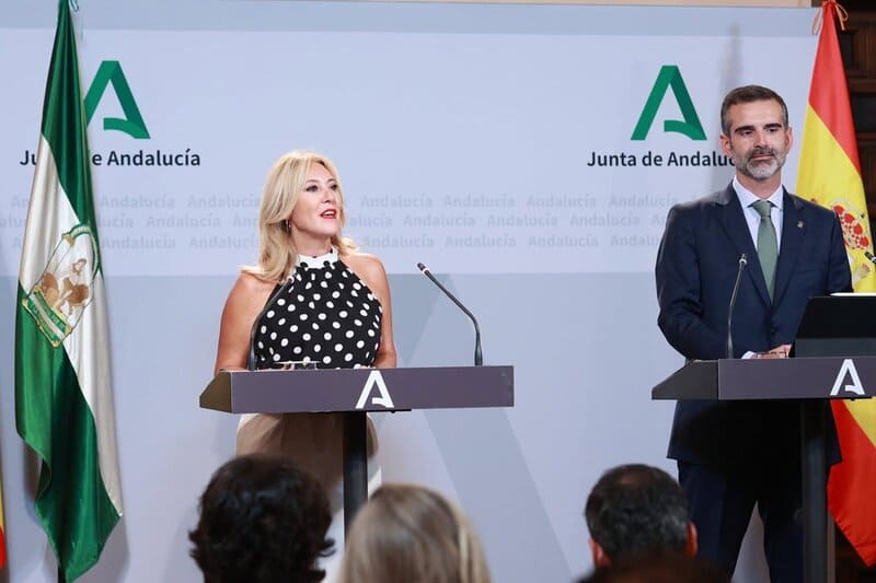 La consejera de Economía, Hacienda y Fondos Europeos y portavoz del Gobierno, Carolina España; y el consejero de Agricultura, Pesca, Agua y Desarrollo Rural, Ramón Fernández-Pacheco, comparecen en rueda de prensa tras el Consejo de Gobierno. - Rocío Ruz - Europa Press