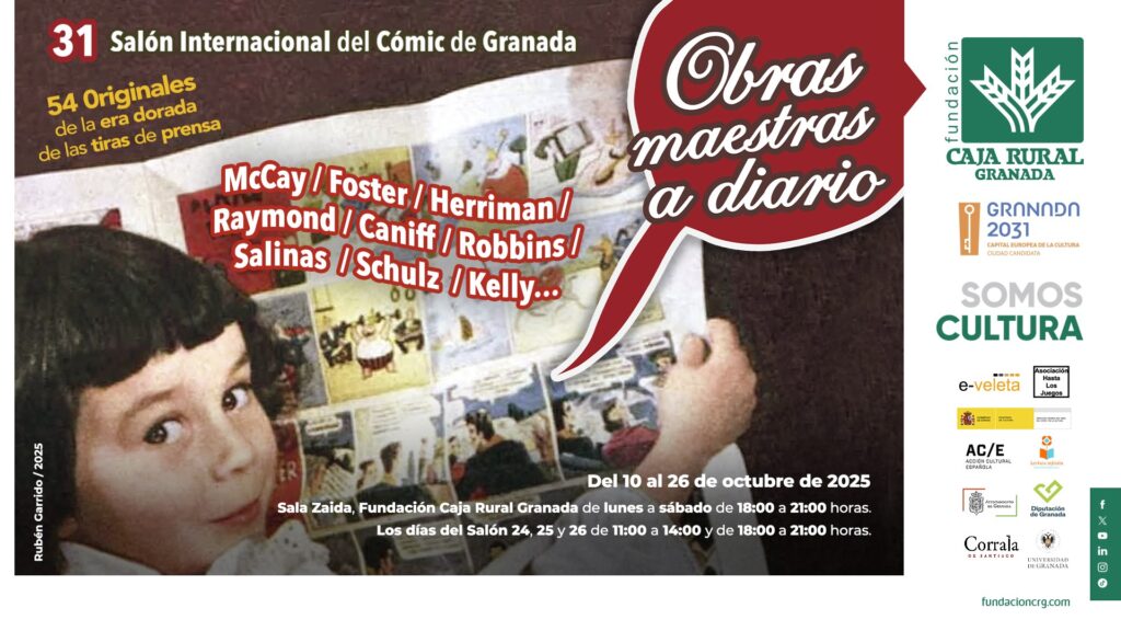 Cartel Obras maestras a diario 31 Salón Internacional del Cómic de Granada 202. Imagen: Fundación Caja Rural Granada