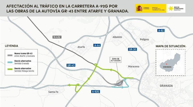 Corte de la A-92G entre los kilómetros 7 y 8,8 durante esta noche por obras de mejora