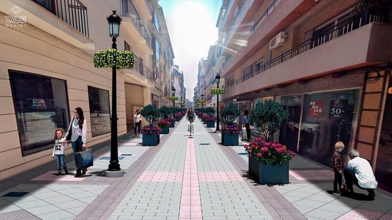 La calle San Antón se consolida como espacio peatonal sin terrazas Archivo - Imagen de archivo de una proyección de la calle San Antón remodelada - AYUNTAMIENTO DE GRANADA - Archivo