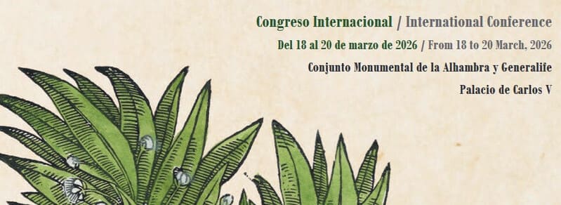 Granada reúne a expertos internacionales para analizar los jardines históricos de la Alhambra y el Generalife Cartel del congreso internacional "Juntando arrayanes. Jardines de la Alhambra, el Generalife y el Mediterráneo". Imagen: Patronato de la Alhambra y Generalife.