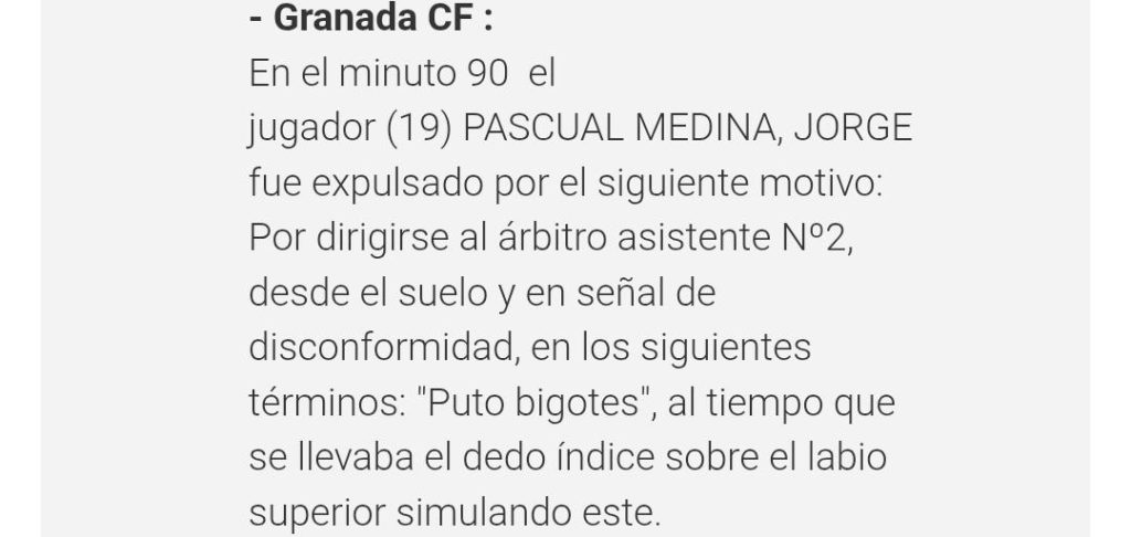 Captura del acta arbitral de Ojaos Valera