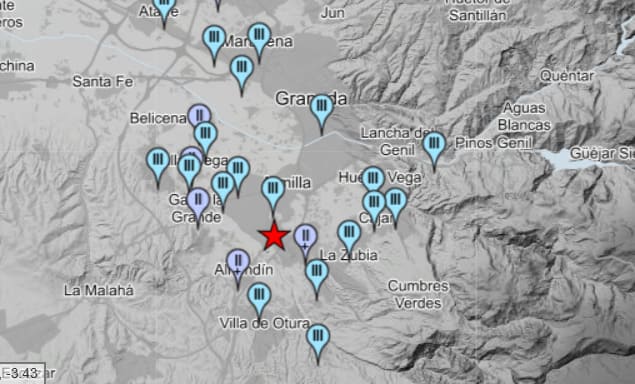Municipios en los que se ha sentido el terremoto magnitud 3,1 de este miércoles por la mañana. IMAGEN: INSTITUTO GEOGRÁFICO NACIONAL