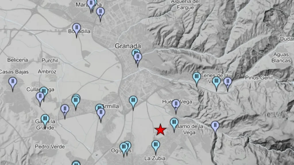 Localización del terremoto y municipios donde se ha sentido - IGN